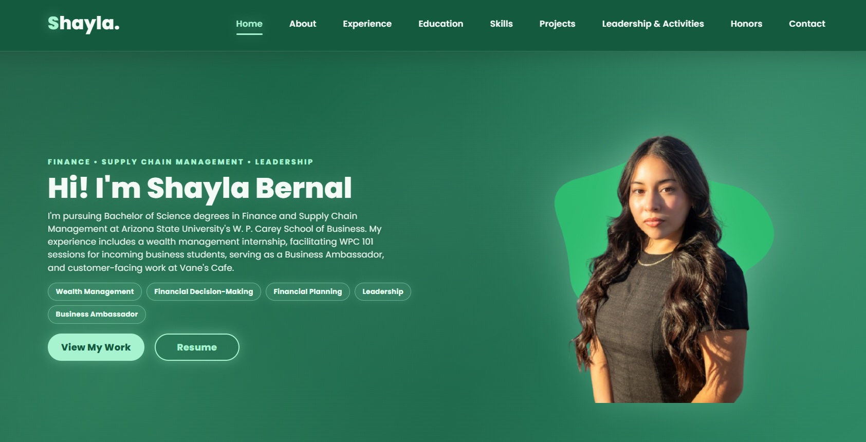 Responsive client portfolio website for Shayla Bernal