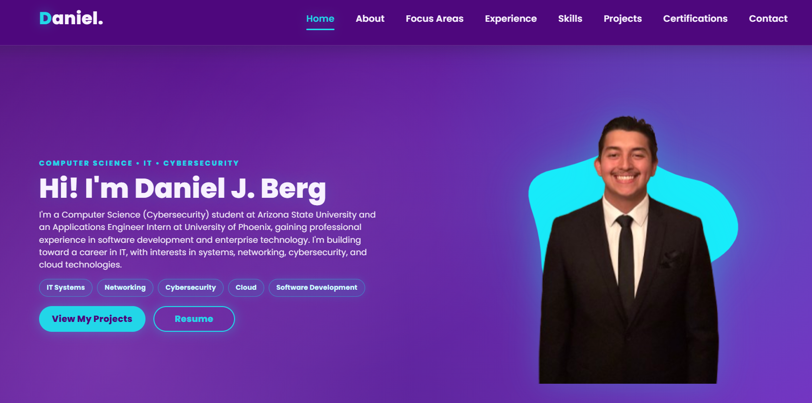 Responsive personal portfolio website shown on a mobile device